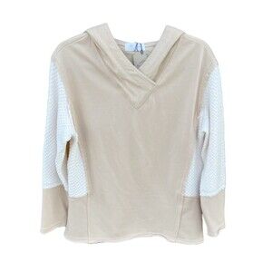 NWT Liam & Co Hudson Textured Sleeve Raw‎ Hem Hoodie Size Small White Parchment